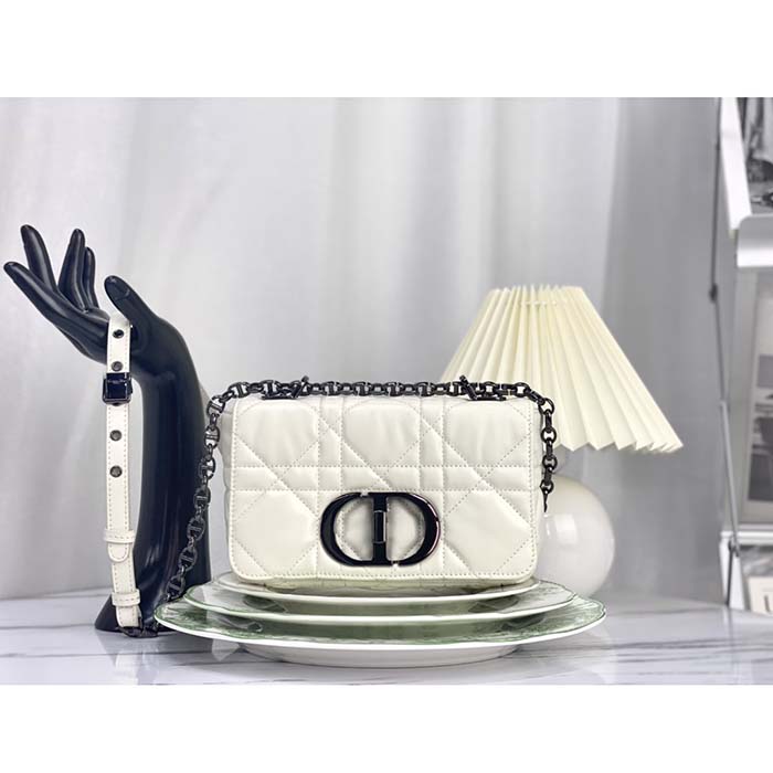 Dior Women CD Small Dior Caro Bag Latte Quilted Macrocannage Calfskin