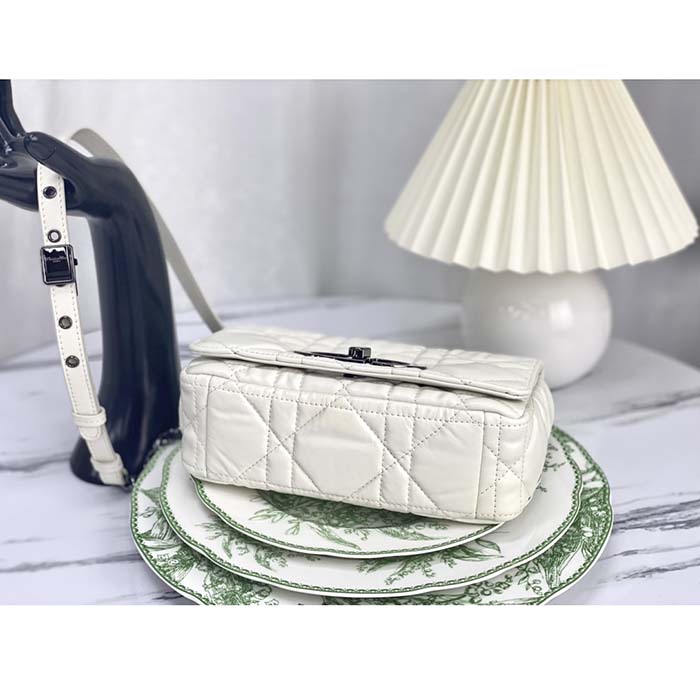 Dior Women CD Small Dior Caro Bag Latte Quilted Macrocannage Calfskin