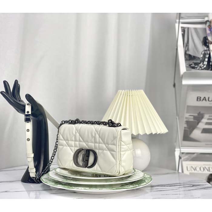 Dior Women CD Small Dior Caro Bag Latte Quilted Macrocannage Calfskin