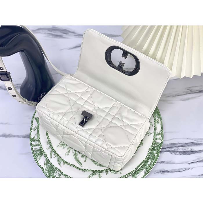 Dior Women CD Small Dior Caro Bag Latte Quilted Macrocannage Calfskin