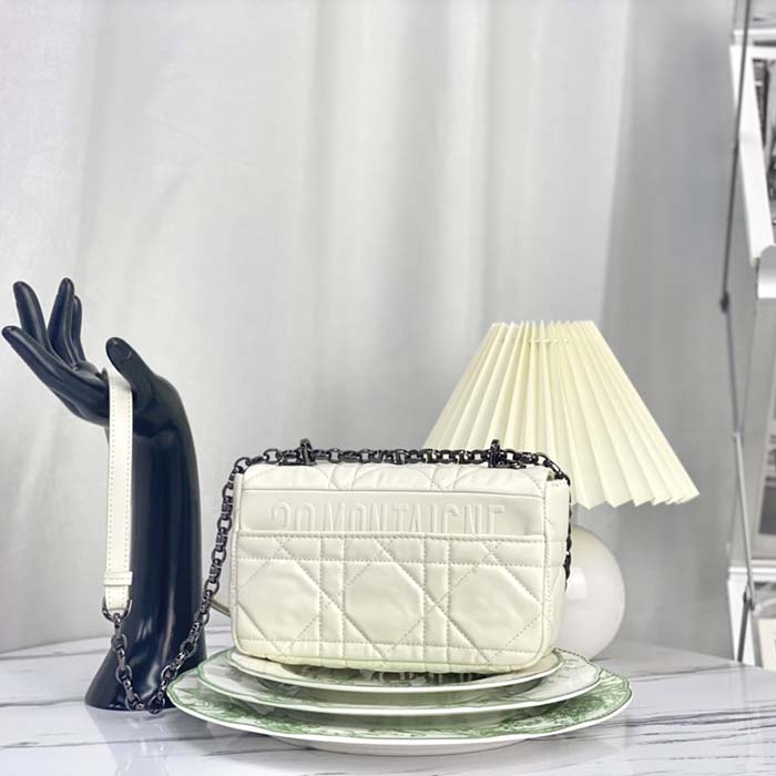 Dior Women CD Small Dior Caro Bag Latte Quilted Macrocannage Calfskin