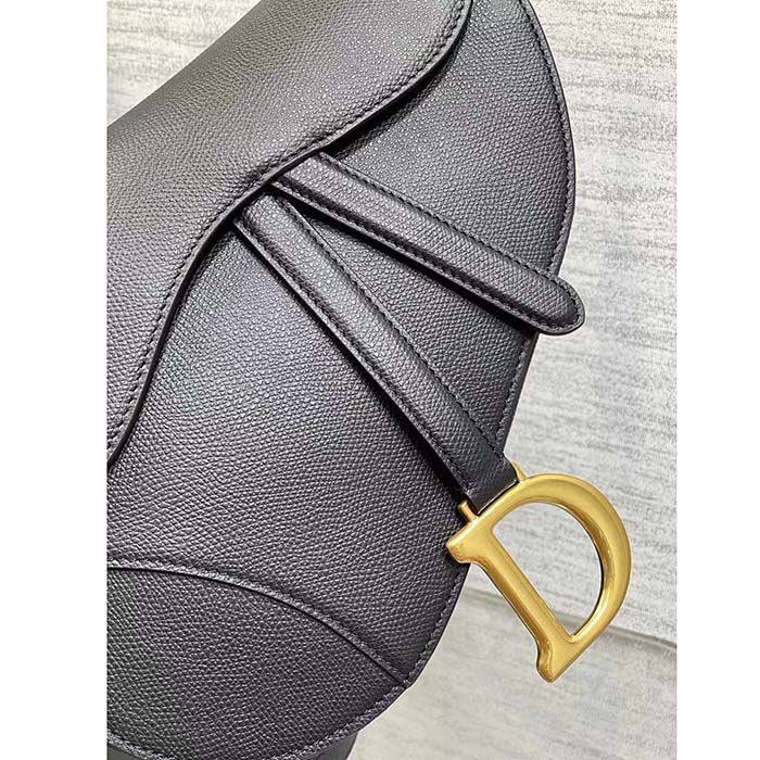 Dior Women Saddle Bag Strap Black Grained Calfskin CD Signature Interior Back Pocket