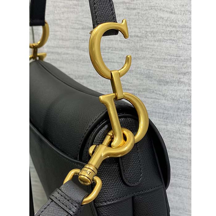Dior Women Saddle Bag Strap Black Grained Calfskin CD Signature Interior Back Pocket