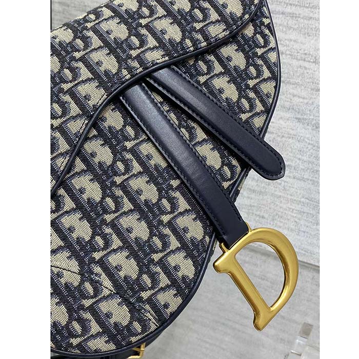 Dior Women Saddle Bag Strap Blue Dior Oblique Jacquard CD Signature Interior Back Pocket