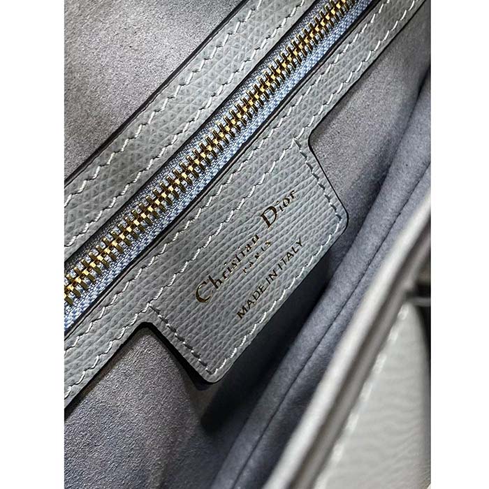Dior Women Saddle Bag Strap Gray Grained Calfskin CD Signature Interior Back Pocket