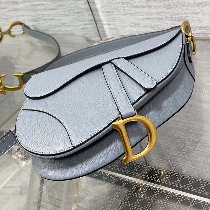 Dior Women Saddle Bag Strap Gray Grained Calfskin CD Signature Interior Back Pocket