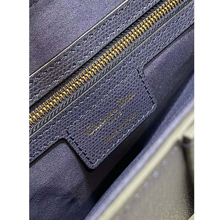 Dior Women Saddle Bag Strap Indigo Blue Grained Calfskin CD Signature Interior Back Pocket