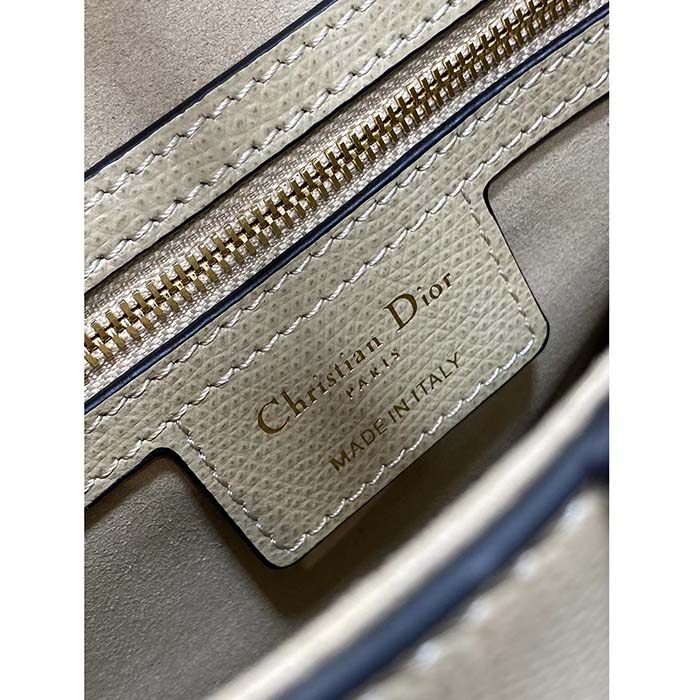 Dior Women Saddle Bag Strap Sand-Colored Grained Calfskin CD Signature Interior Back Pocket