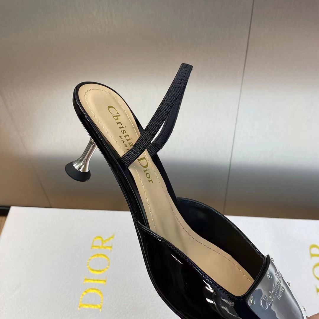 Dior Women Shoes CD La Parisienne Dior Slingback Pump Black Patent Calfskin