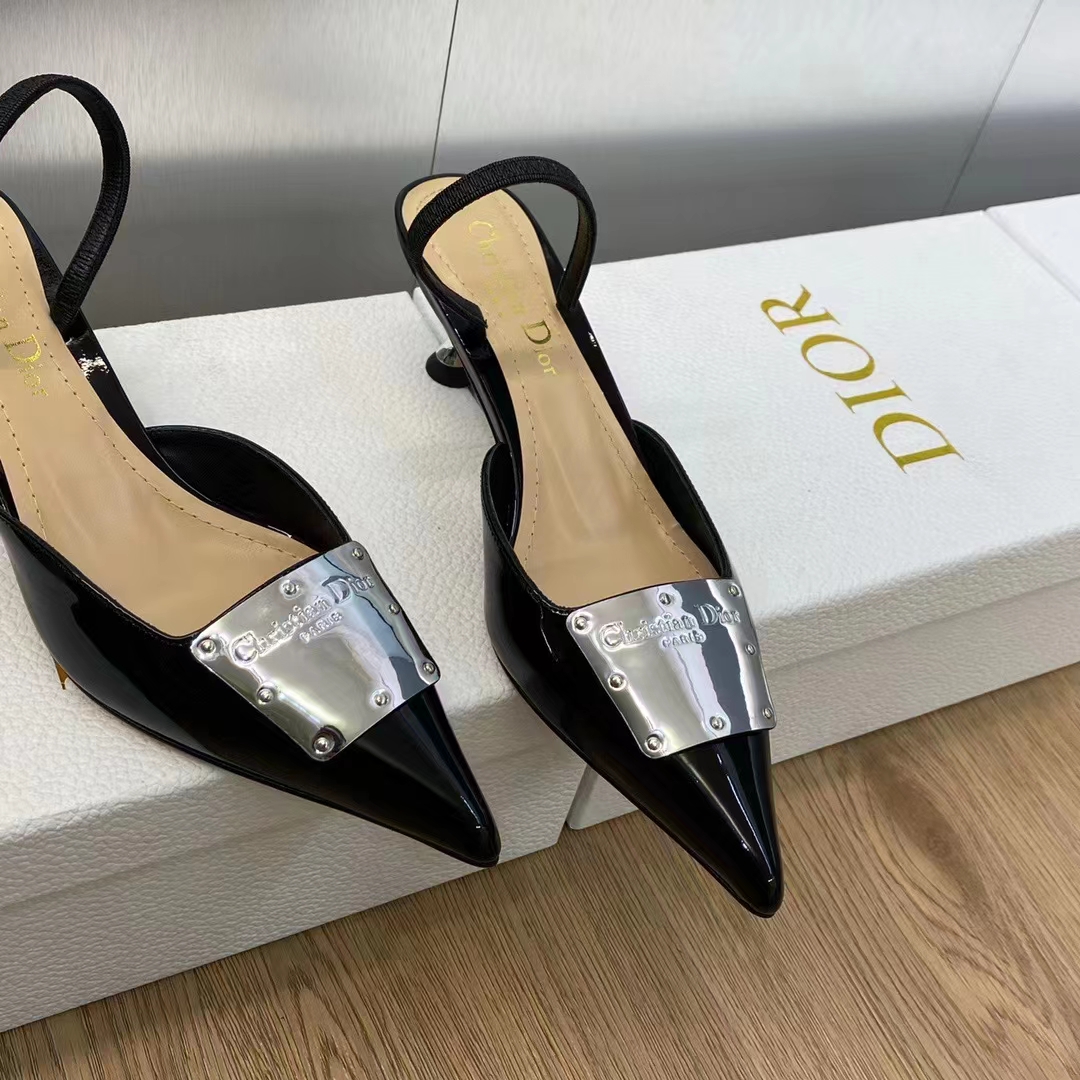 Dior Women Shoes CD La Parisienne Dior Slingback Pump Black Patent Calfskin