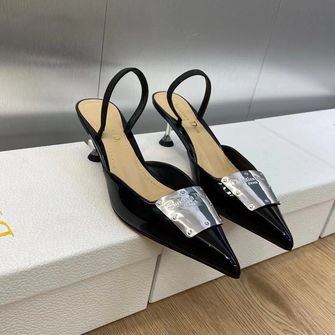 Dior Women Shoes CD La Parisienne Dior Slingback Pump Black Patent Calfskin