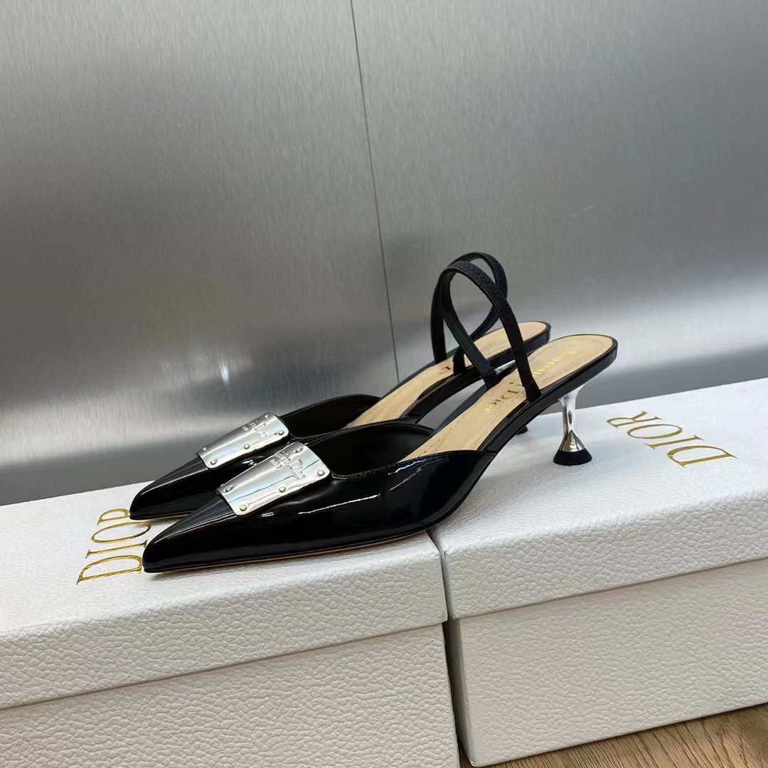 Dior Women Shoes CD La Parisienne Dior Slingback Pump Black Patent Calfskin