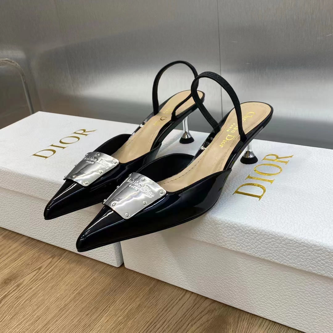 Dior Women Shoes CD La Parisienne Dior Slingback Pump Black Patent Calfskin