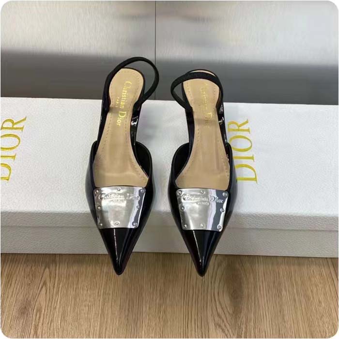 Dior Women Shoes CD La Parisienne Dior Slingback Pump Black Patent Calfskin