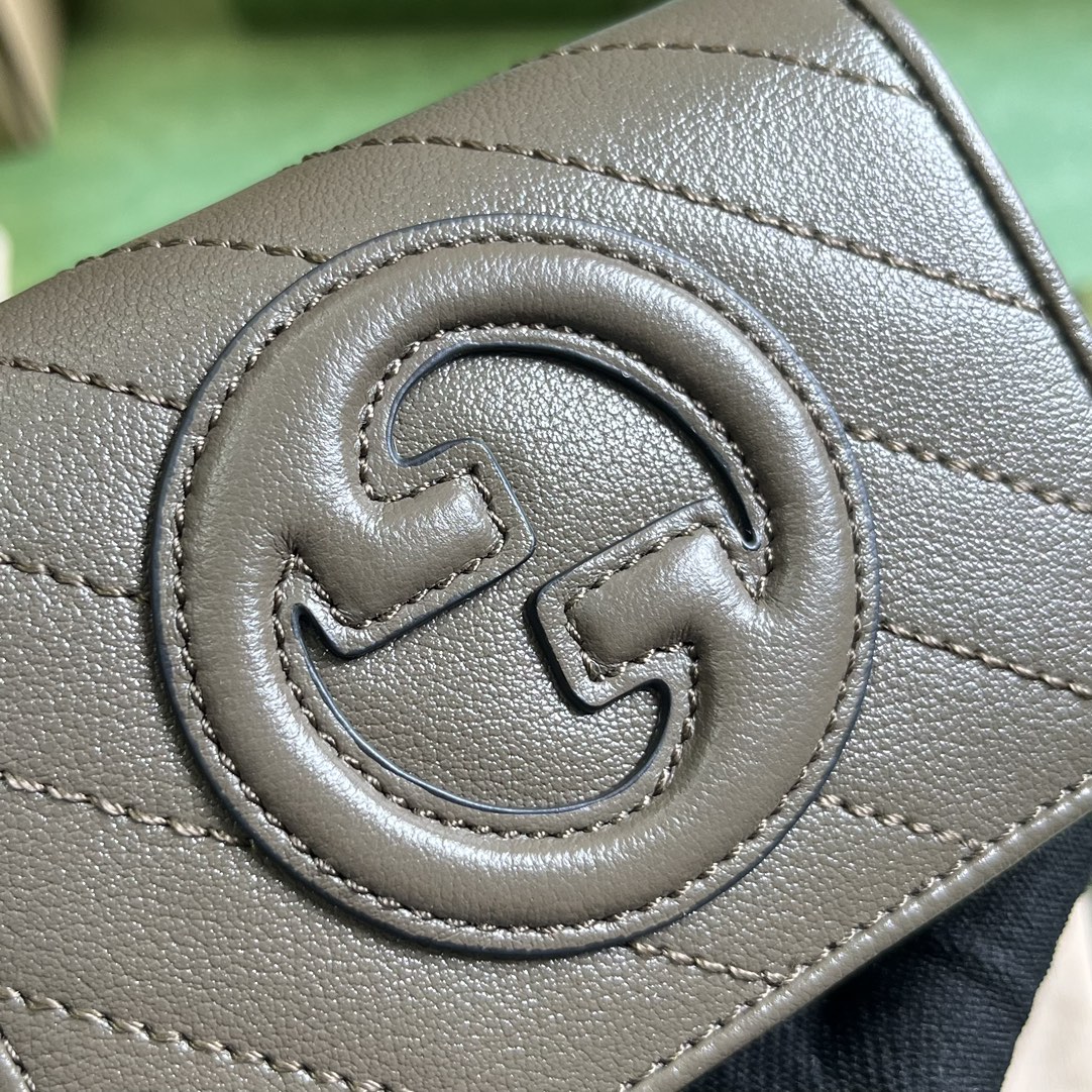 Gucci GG Unisex Blondie Card Case Wallet Brown Leather Taffeta Lining Round Interlocking G
