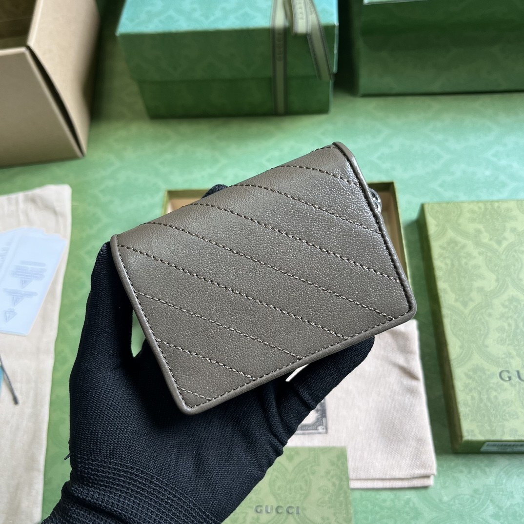Gucci GG Unisex Blondie Card Case Wallet Brown Leather Taffeta Lining Round Interlocking G