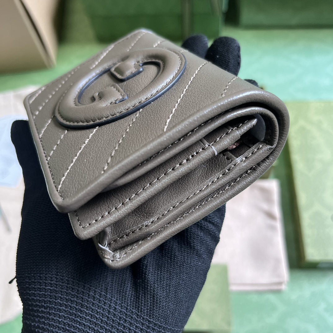 Gucci GG Unisex Blondie Card Case Wallet Brown Leather Taffeta Lining Round Interlocking G