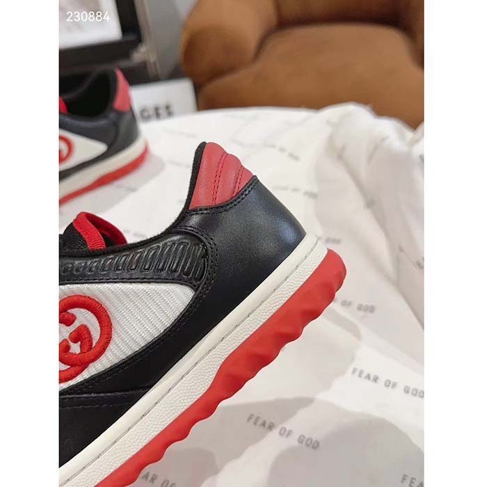 Gucci GG Unisex MAC80 Sneaker Black Red Leather White Fabric Interlocking G Embroidery Round Toe Rubber