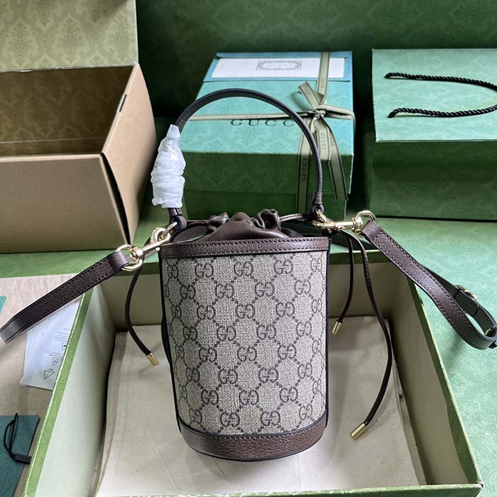Gucci GG Unisex Ophidia Mini Bucket Bag Beige Ebony GG Supreme Double G