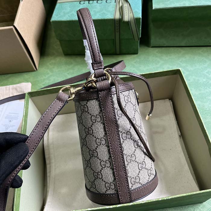 Gucci GG Unisex Ophidia Mini Bucket Bag Beige Ebony GG Supreme Double G