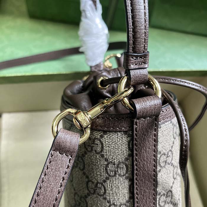 Gucci GG Unisex Ophidia Mini Bucket Bag Beige Ebony GG Supreme Double G