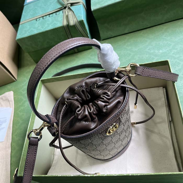 Gucci GG Unisex Ophidia Mini Bucket Bag Beige Ebony GG Supreme Double G