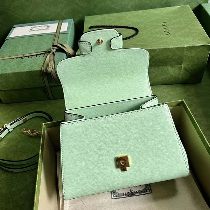 Gucci GG Women Horsebit 1955 Mini Bag Top Handle Bag Light Green Leather