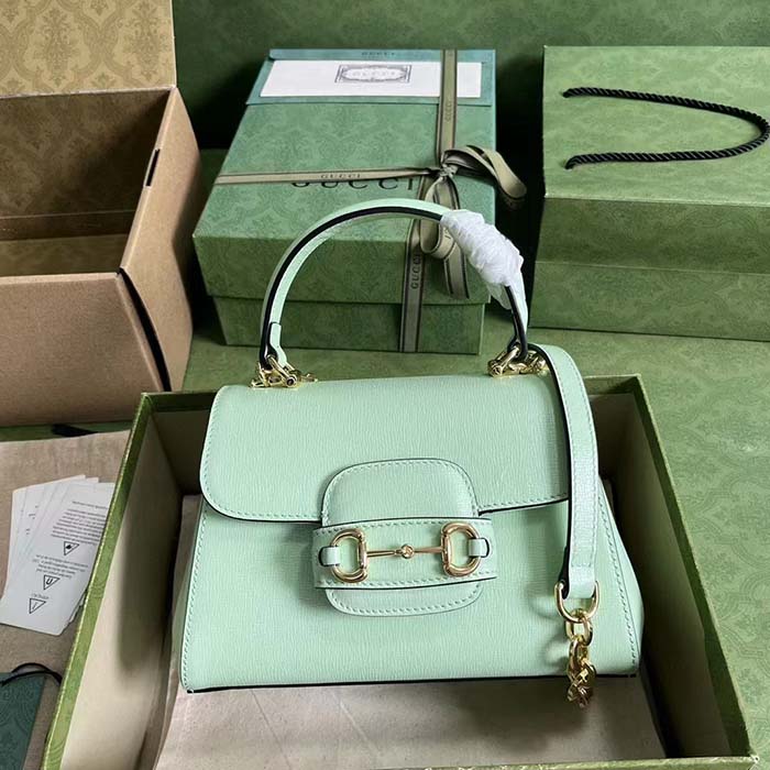 Gucci GG Women Horsebit 1955 Mini Bag Top Handle Bag Light Green Leather