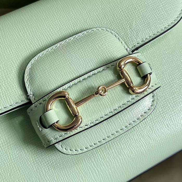 Gucci GG Women Horsebit 1955 Mini Bag Top Handle Bag Light Green Leather