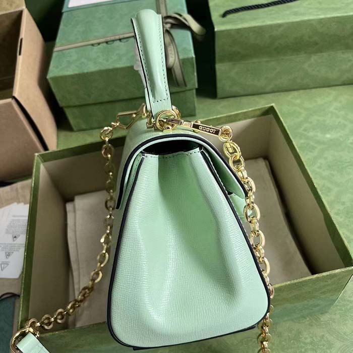 Gucci GG Women Horsebit 1955 Mini Bag Top Handle Bag Light Green Leather