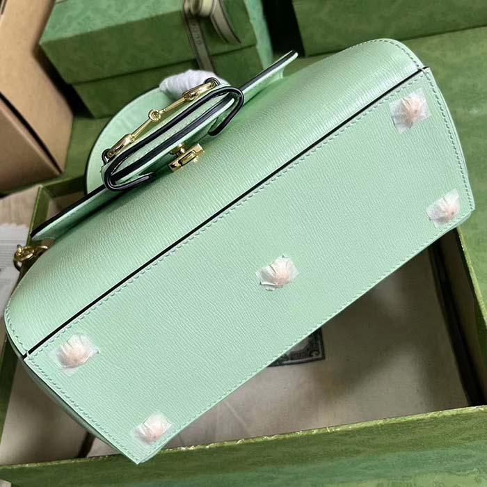 Gucci GG Women Horsebit 1955 Mini Bag Top Handle Bag Light Green Leather