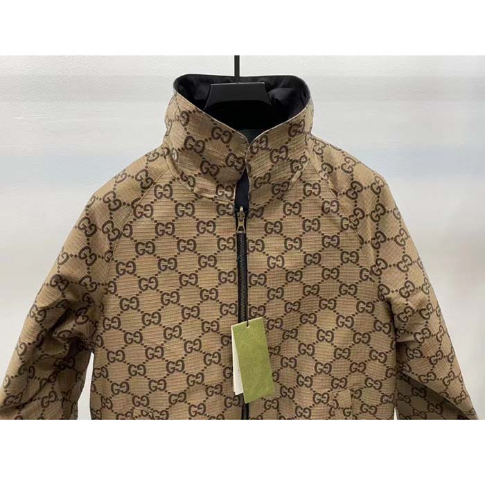 Gucci Women Reversible Poplin Jacket Black Polyester Piping Green Red Beige Ebony GG Canvas