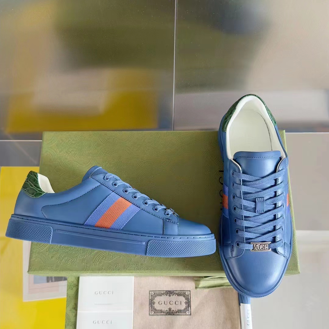Gucci Unisex Ace GG Crystal Canvas Sneaker Blue Green Red Web Rubber Low Heel