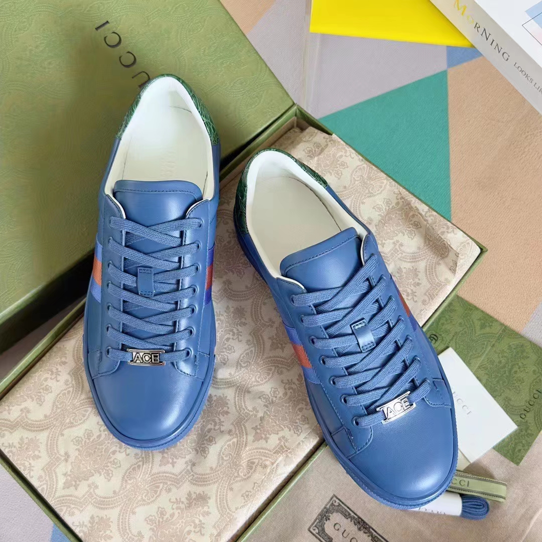 Gucci Unisex Ace GG Crystal Canvas Sneaker Blue Green Red Web Rubber Low Heel