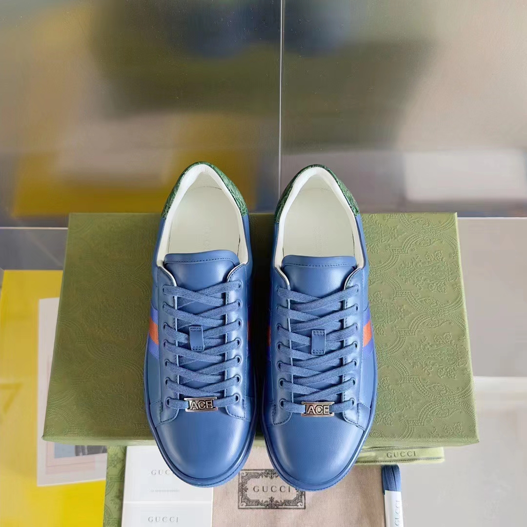 Gucci Unisex Ace GG Crystal Canvas Sneaker Blue Green Red Web Rubber Low Heel