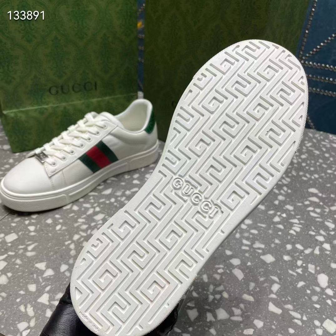 Gucci Unisex GG Ace Sneaker White Leather Green Red Web ‘ACE’ Metal Tag Rubber