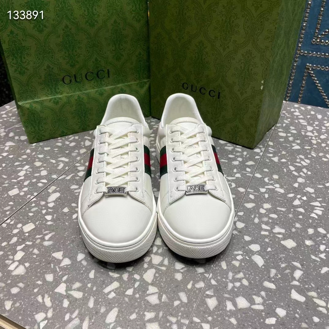 Gucci Unisex GG Ace Sneaker White Leather Green Red Web ‘ACE’ Metal Tag Rubber