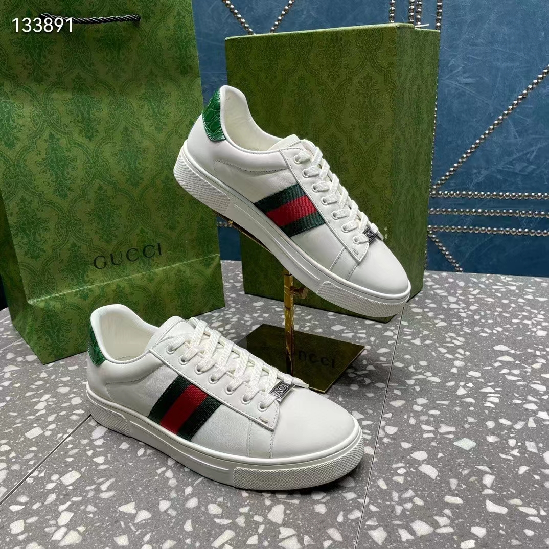 Gucci Unisex GG Ace Sneaker White Leather Green Red Web ‘ACE’ Metal Tag Rubber