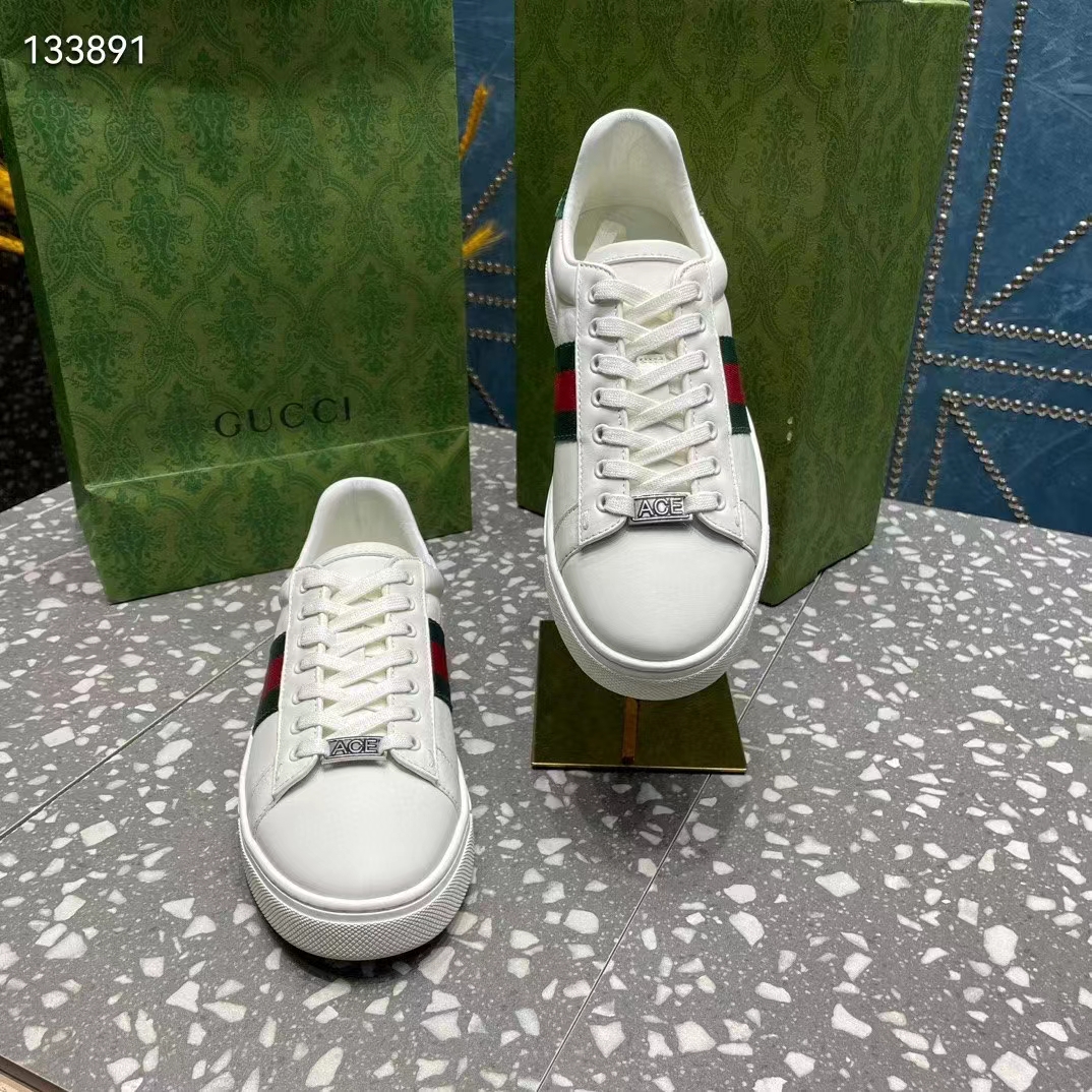 Gucci Unisex GG Ace Sneaker White Leather Green Red Web ‘ACE’ Metal Tag Rubber