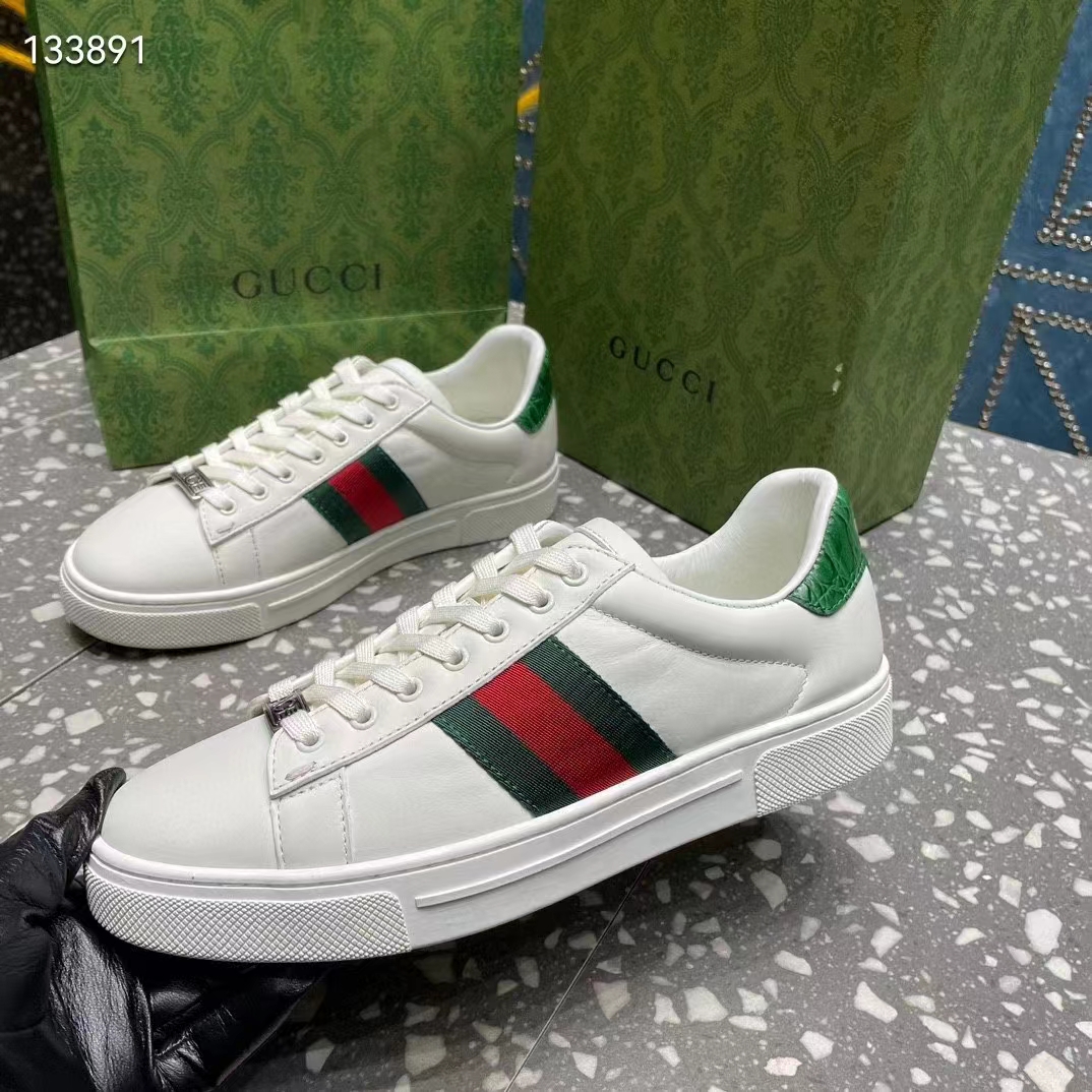 Gucci Unisex GG Ace Sneaker White Leather Green Red Web ‘ACE’ Metal Tag Rubber