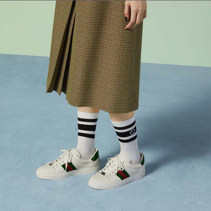 Gucci Unisex GG Ace Sneaker White Leather Green Red Web ‘ACE’ Metal Tag Rubber