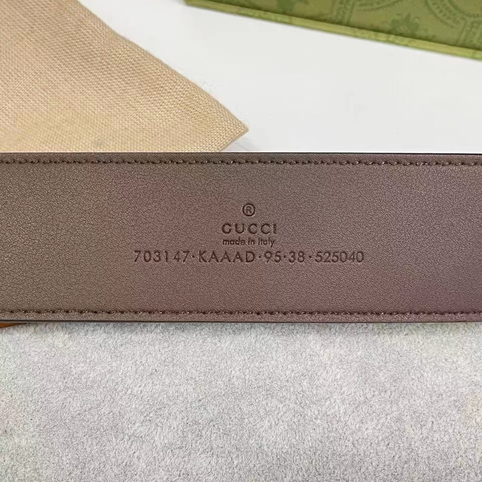 Gucci Unisex GG Blondie Belt Round Interlocking G Buckle Ebony Beige Supreme Canvas