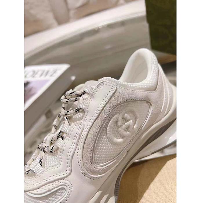 Gucci Unisex GG Run Sneaker White Suede Interlocking G Bi-Color Rubber Lace-Up Low-Heel