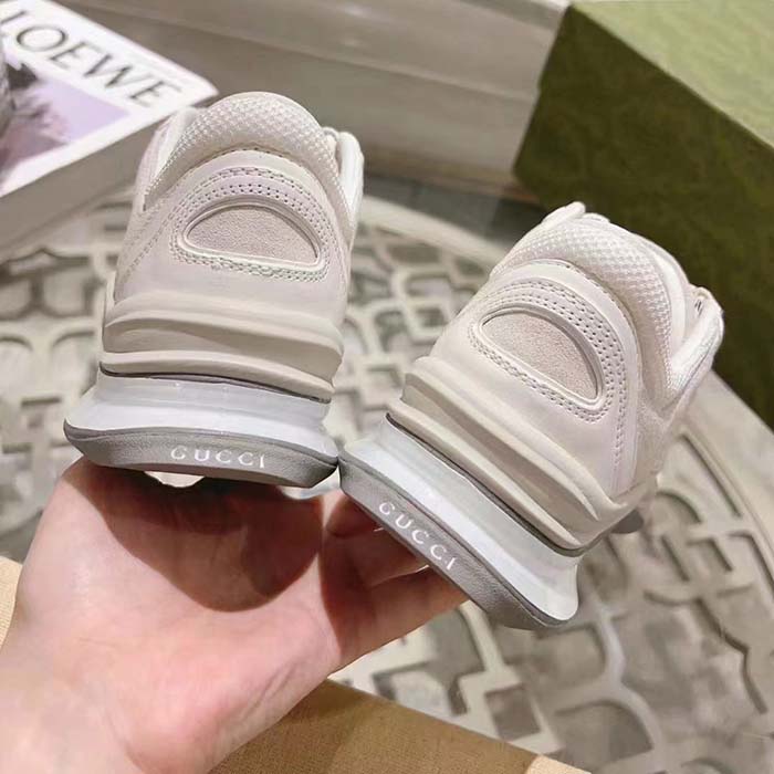 Gucci Unisex GG Run Sneaker White Suede Interlocking G Bi-Color Rubber Lace-Up Low-Heel