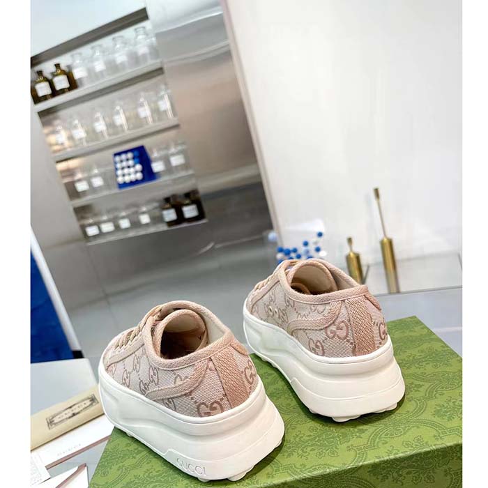 Gucci Unisex GG Sneaker Pink Original GG Canvas Rubber Sole Interlocking G Flat
