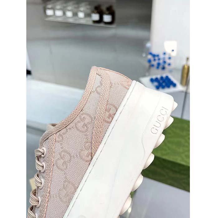 Gucci Unisex GG Sneaker Pink Original GG Canvas Rubber Sole Interlocking G Flat