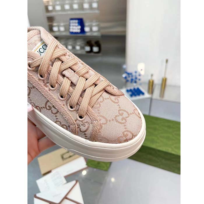 Gucci Unisex GG Sneaker Pink Original GG Canvas Rubber Sole Interlocking G Flat