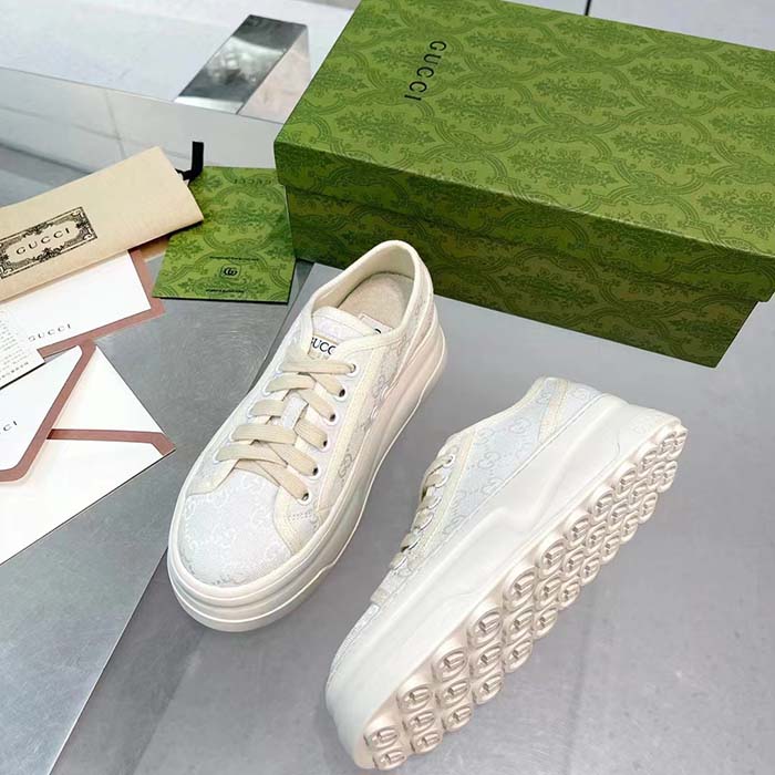 Gucci Unisex GG Sneaker White Original GG Canvas Rubber Sole Interlocking G Flat