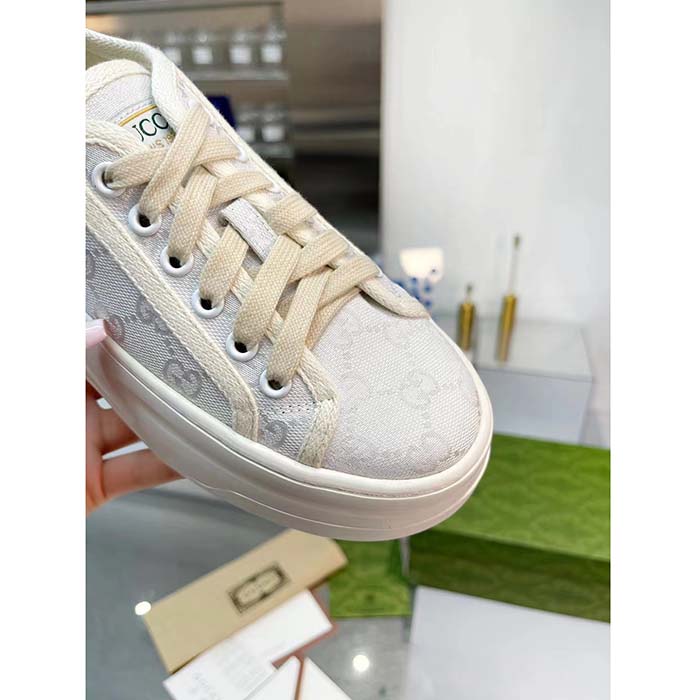 Gucci Unisex GG Sneaker White Original GG Canvas Rubber Sole Interlocking G Flat