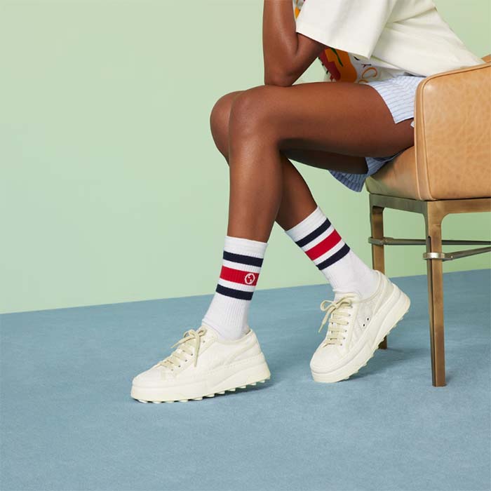 Gucci Unisex GG Sneaker White Original GG Canvas Rubber Sole Interlocking G Flat